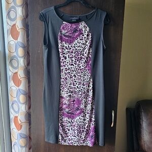 London Times Black And Purple Animal Print Dress